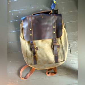 R&R Leather green canvas/brown leather backpack